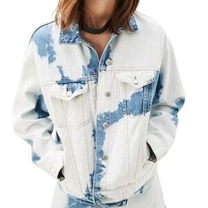 PacSun Bleached Indigo Denim Jeans Trucker Jacket Size Small
